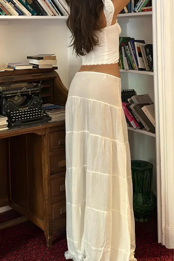 Coquette Lace Up Crop Top & Maxi Skirt Two Piece Set