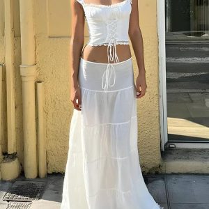 Coquette Lace Up Crop Top & Maxi Skirt Two Piece Set