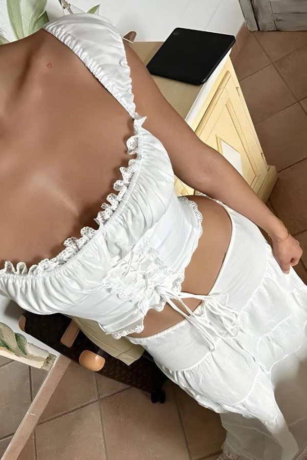 Coquette Lace Up Crop Top & Maxi Skirt Two Piece Set