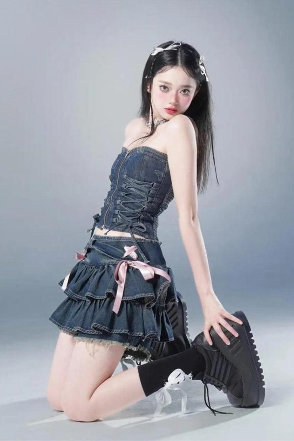 Coquette Low Rise Denim Mini Skort