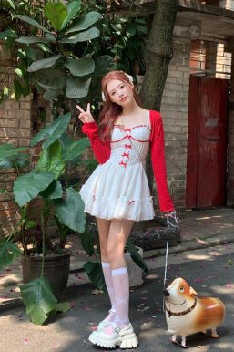 Coquette Mini Dress With Cardigan