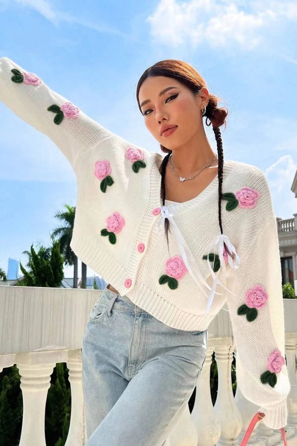 Coquette Rose Knit Cardigan