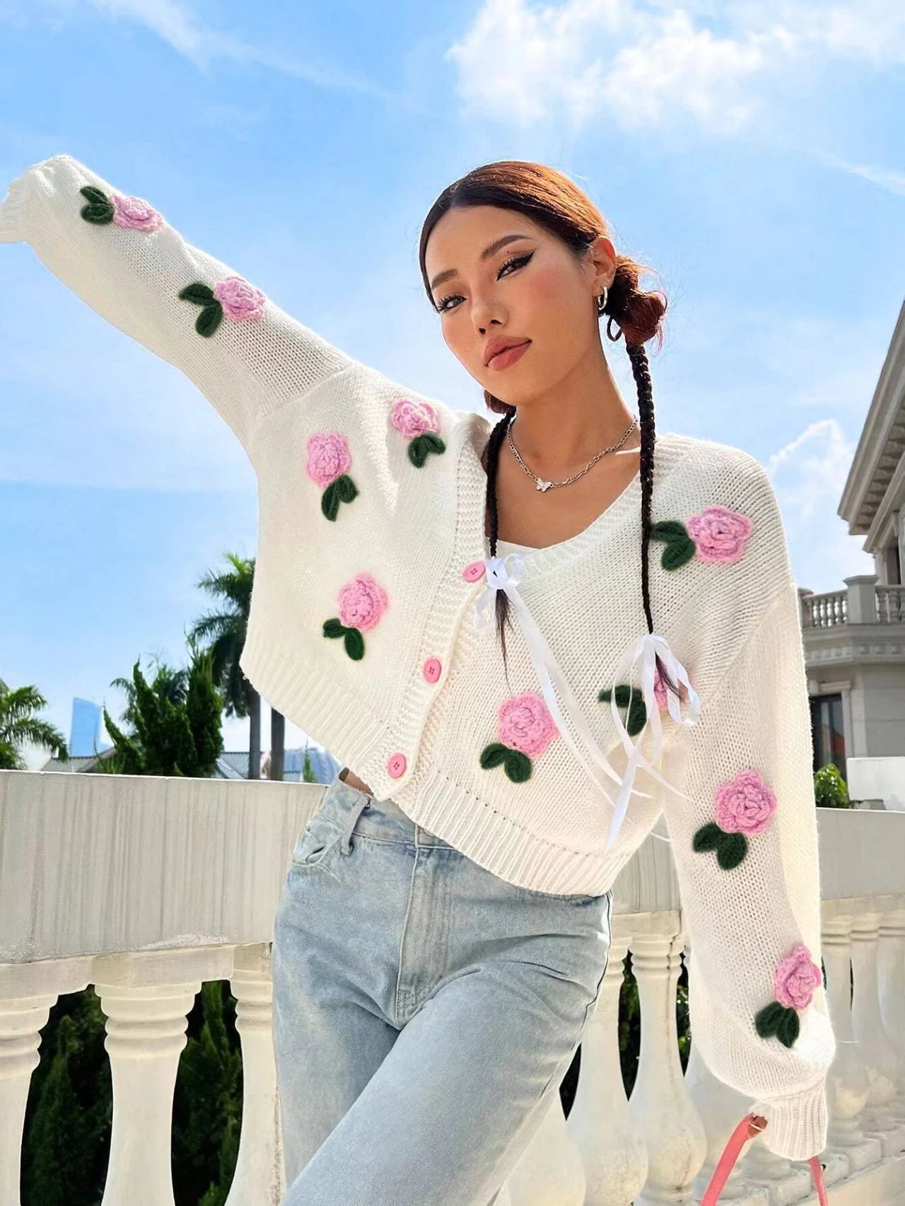 Coquette Rose Knit Cardigan