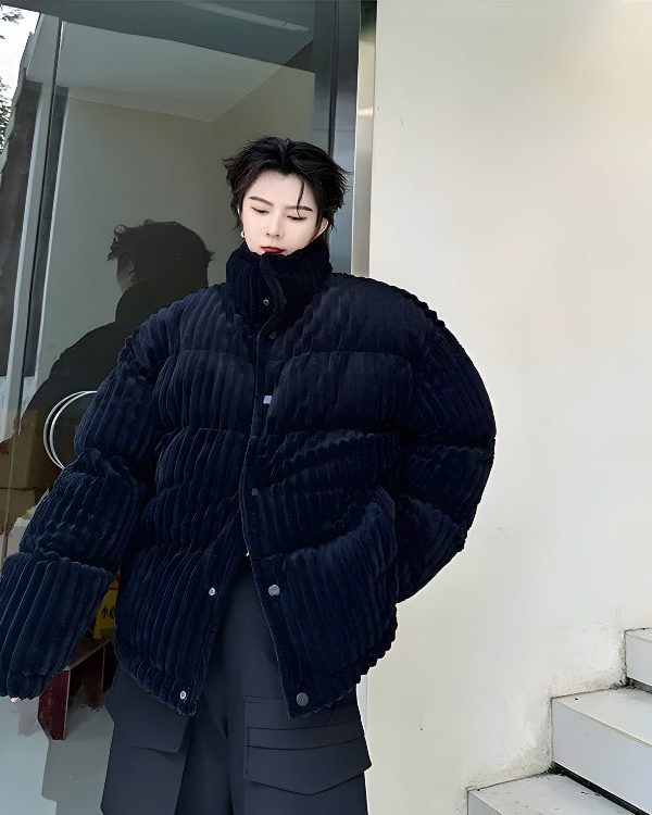 Corduroy Buttoned Puffer Jacket