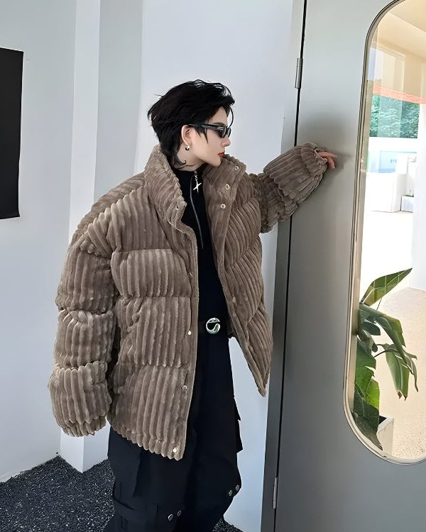 Corduroy Buttoned Puffer Jacket
