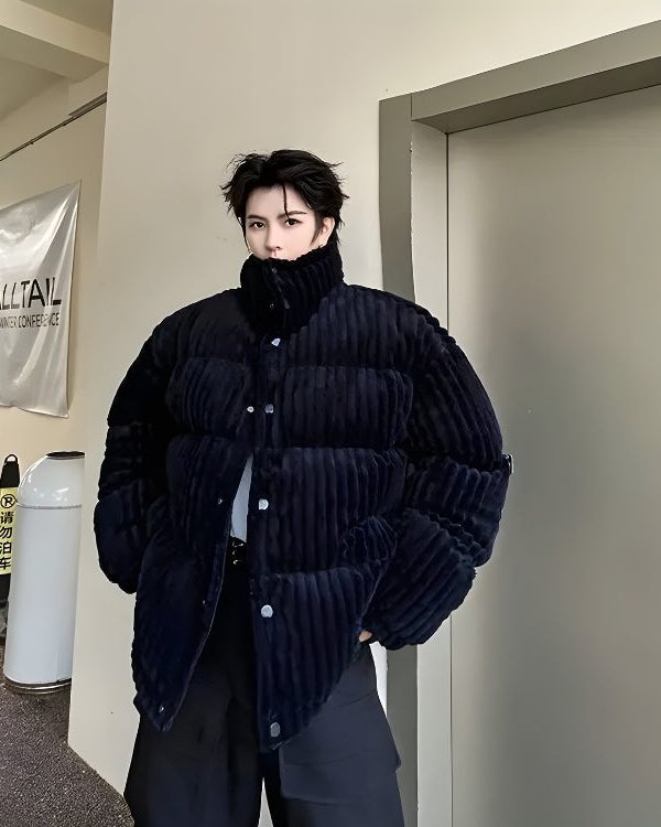 Corduroy Buttoned Puffer Jacket