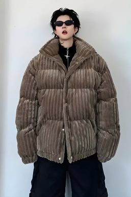 Corduroy Buttoned Puffer Jacket