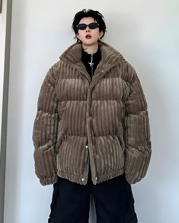 Corduroy Buttoned Puffer Jacket
