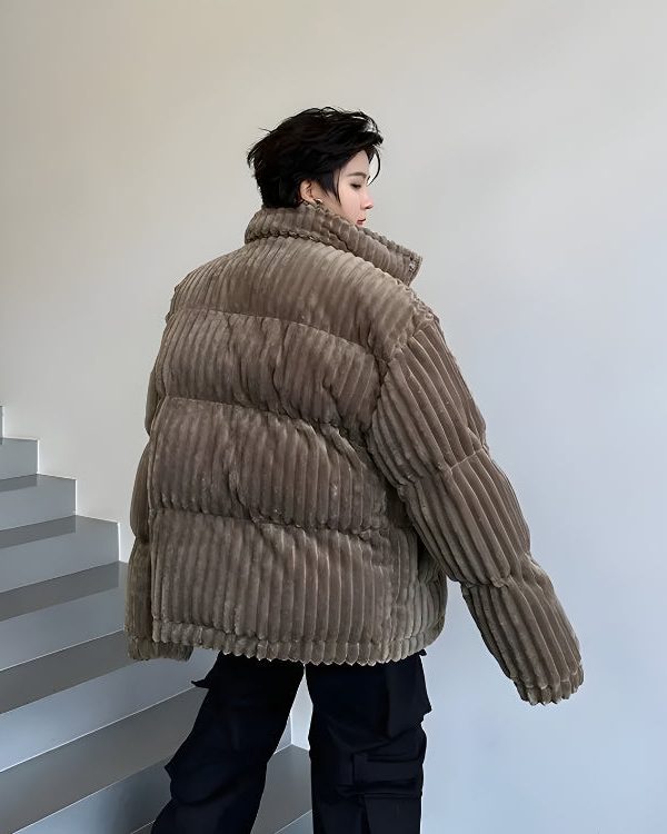 Corduroy Buttoned Puffer Jacket
