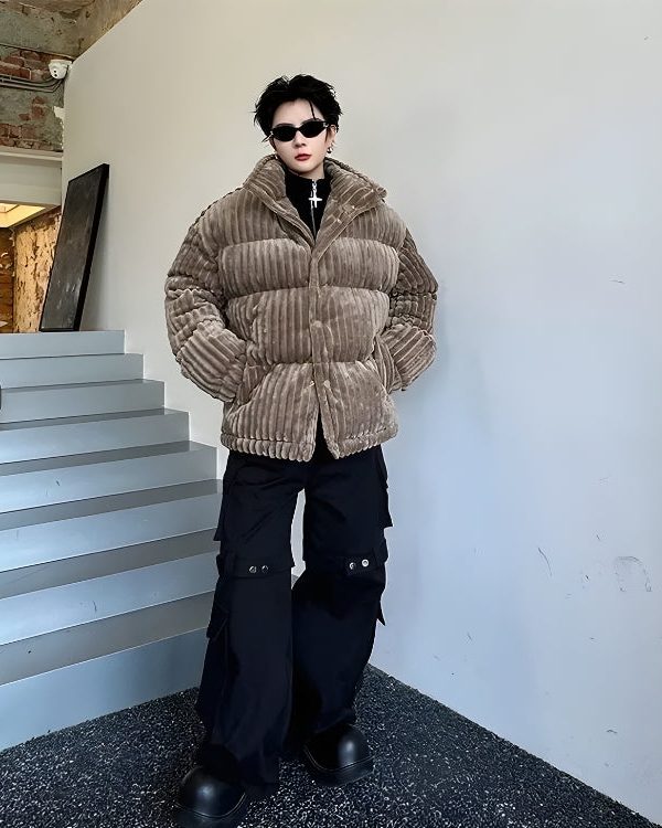 Corduroy Buttoned Puffer Jacket