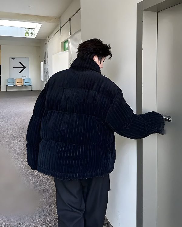 Corduroy Buttoned Puffer Jacket