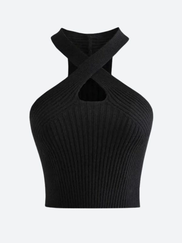 Corduroy Halter Neck Knitted Crop Top