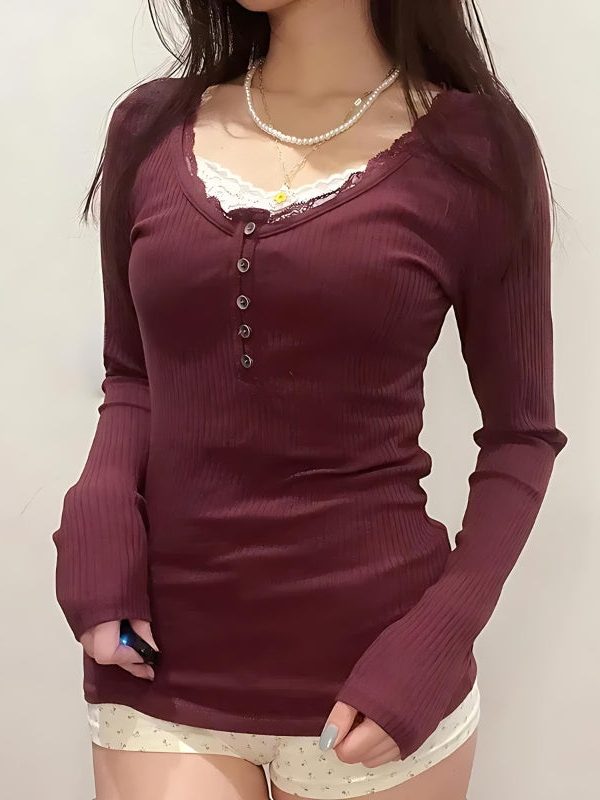 Corduroy Lace Trim Top