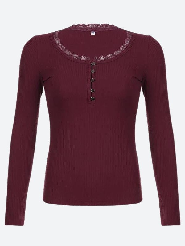 Corduroy Lace Trim Top