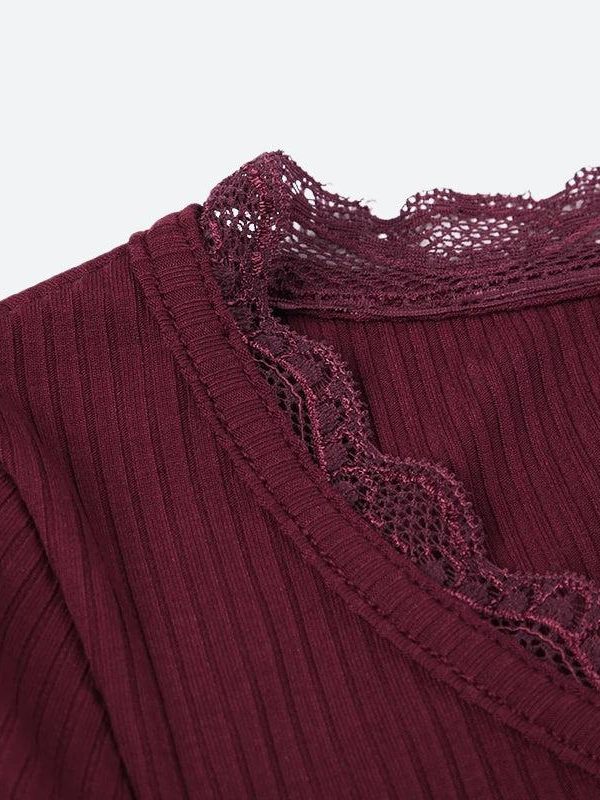 Corduroy Lace Trim Top