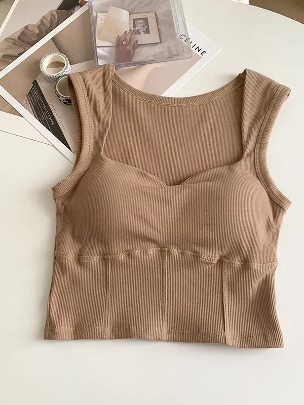 Corduroy Square Neck Crop Top