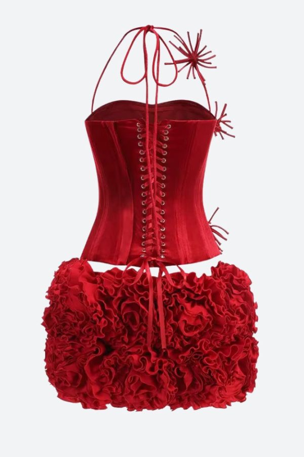 Corset Top & Ruffled Mini Skirt Two Piece Set