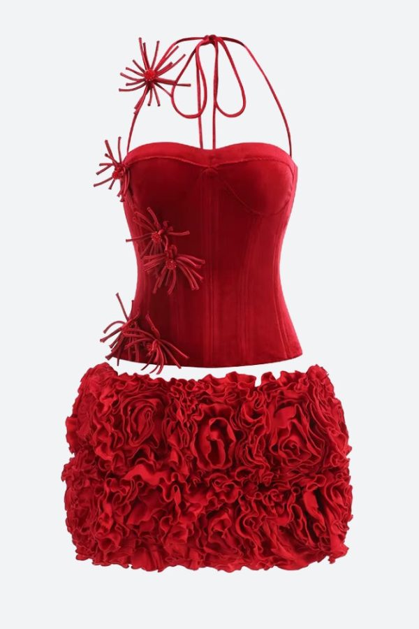 Corset Top & Ruffled Mini Skirt Two Piece Set