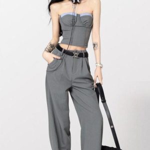 Corset Top & Wide Leg Pants Two Piece Set
