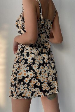 Cottagecore Daisy Tie Strap Mini Dress