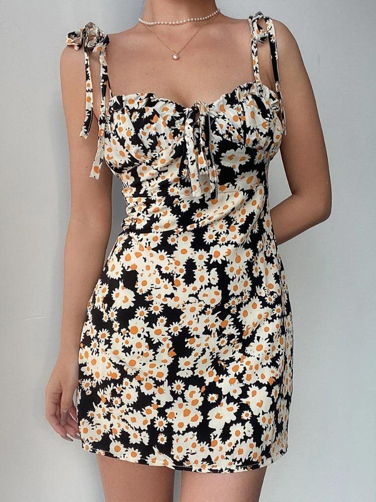 Cottagecore Daisy Tie Strap Mini Dress Cottagecore Daisy Tie Strap Mini Dress