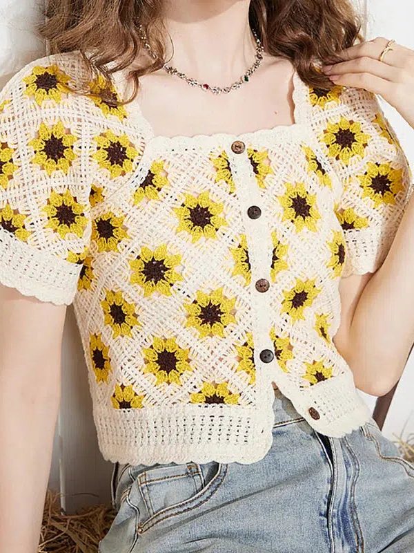 Cottagecore Floral Crochet Cardigan