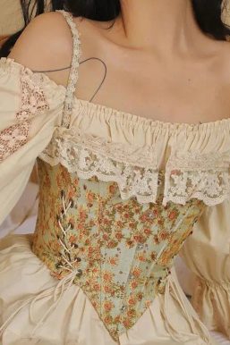Cottagecore Floral Lace Up Corset Top