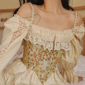 Cottagecore Floral Lace Up Corset Top