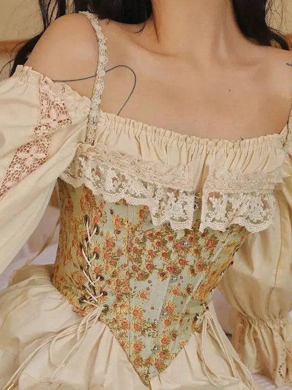 Cottagecore Floral Lace Up Corset Top