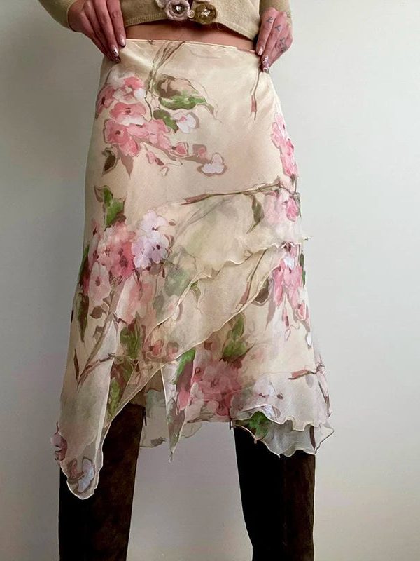 Cottagecore Floral Layered Midi Skirt