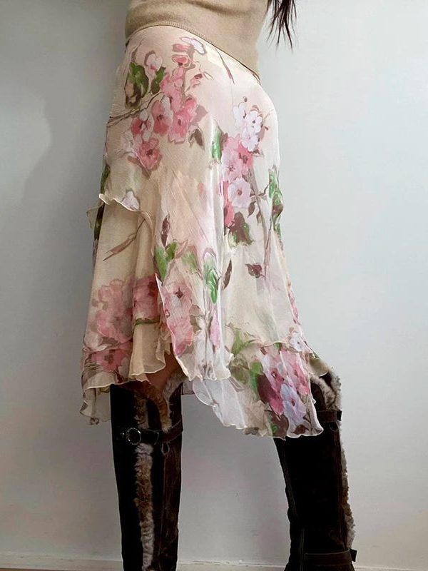 Cottagecore Floral Layered Midi Skirt