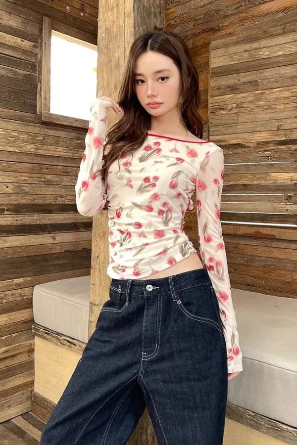 Cottagecore Floral Mesh Top