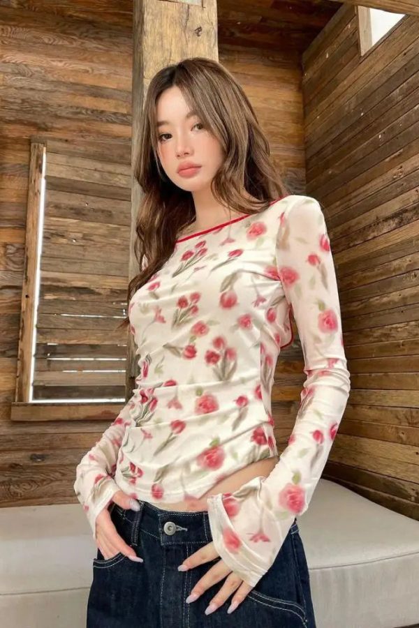 Cottagecore Floral Mesh Top