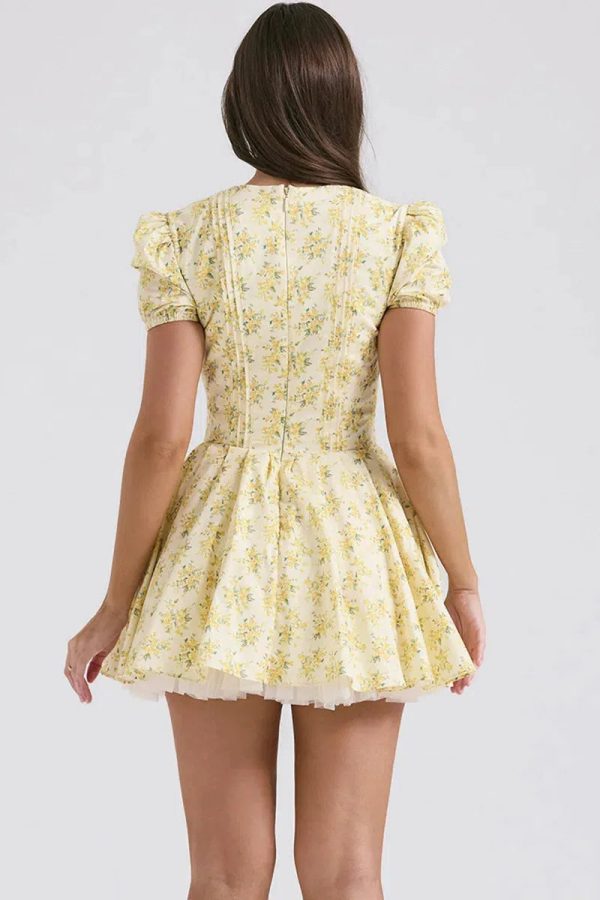 Cottagecore Floral Plunge Neck Mini Dress