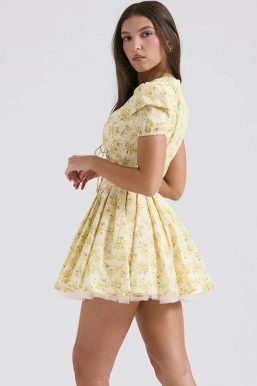Cottagecore Floral Plunge Neck Mini Dress