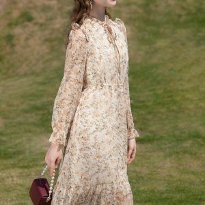 Cottagecore Lace Detailed Floral Midi Dress