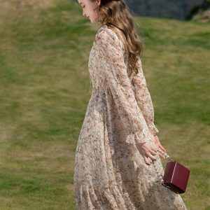 Cottagecore Lace Detailed Floral Midi Dress