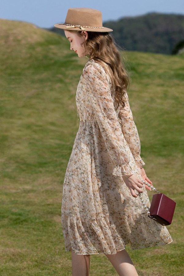 Cottagecore Lace Detailed Floral Midi Dress