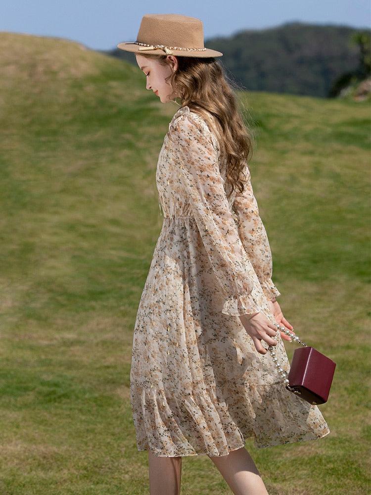 Cottagecore Lace Detailed Floral Midi Dress