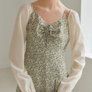 Cottagecore Shirt Sleeve Floral Midi Dress