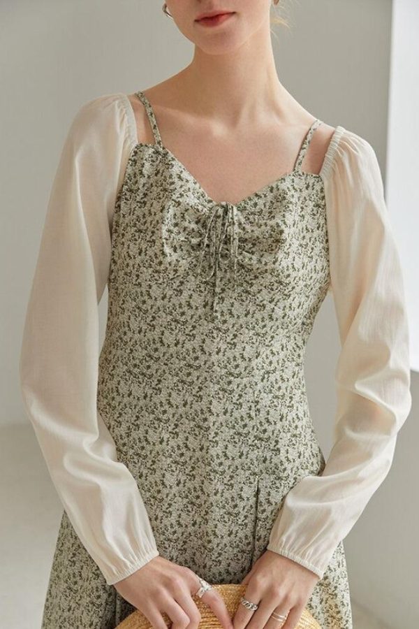 Cottagecore Shirt Sleeve Floral Midi Dress