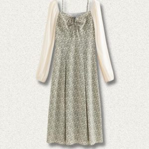 Cottagecore Shirt Sleeve Floral Midi Dress