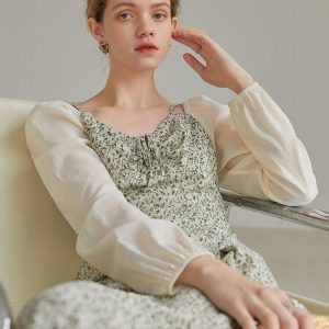 Cottagecore Shirt Sleeve Floral Midi Dress