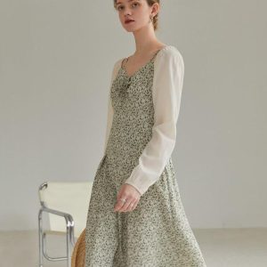 Cottagecore Shirt Sleeve Floral Midi Dress