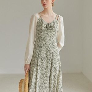 Cottagecore Shirt Sleeve Floral Midi Dress