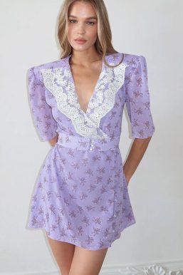 Cottagecore Shoulder Pad Mini Dress