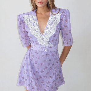 Cottagecore Shoulder Pad Mini Dress