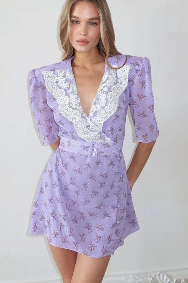 Cottagecore Shoulder Pad Mini Dress