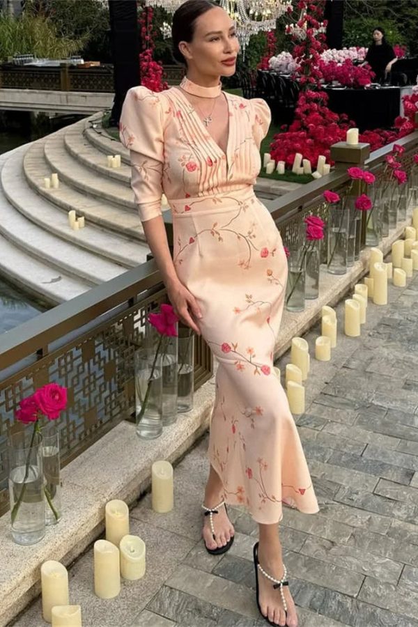 Cottagecore V-Neck Midi Dress