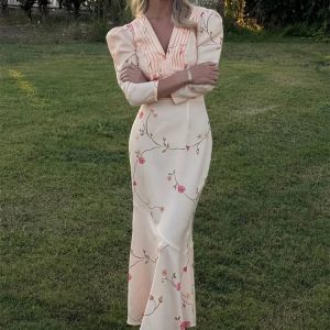 Cottagecore V-Neck Midi Dress